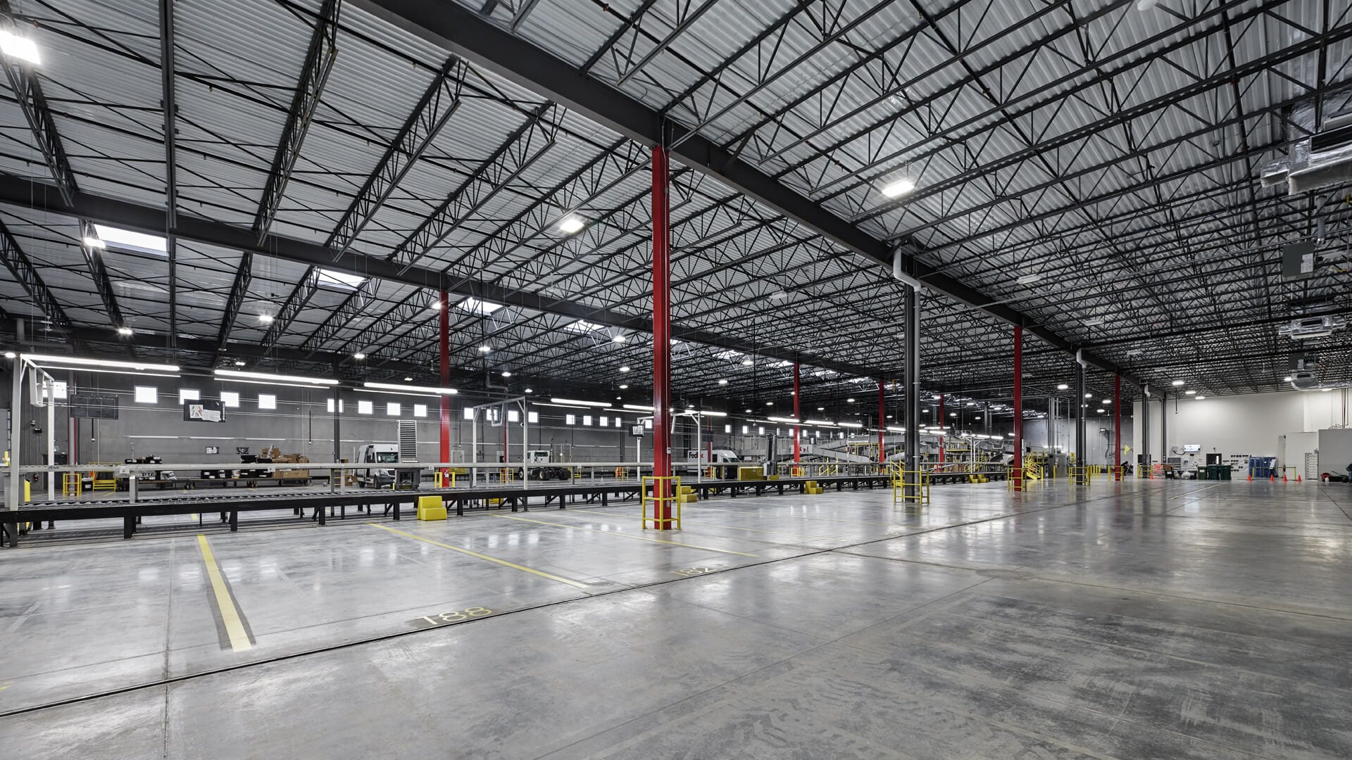 Commercial facility exterior under bright sky